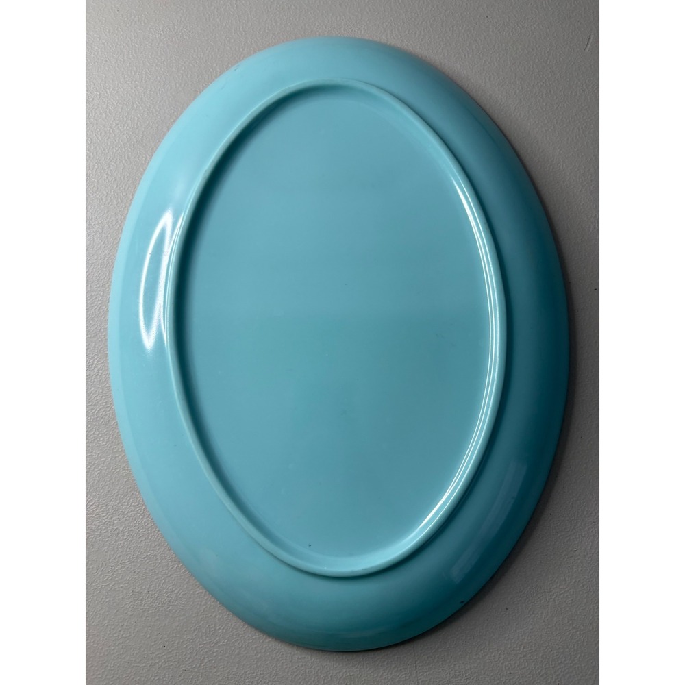 VTG Melamine Turquoise Blue Floral Oval Serving Platter Mid Century Modern - Picture 4 of 7
